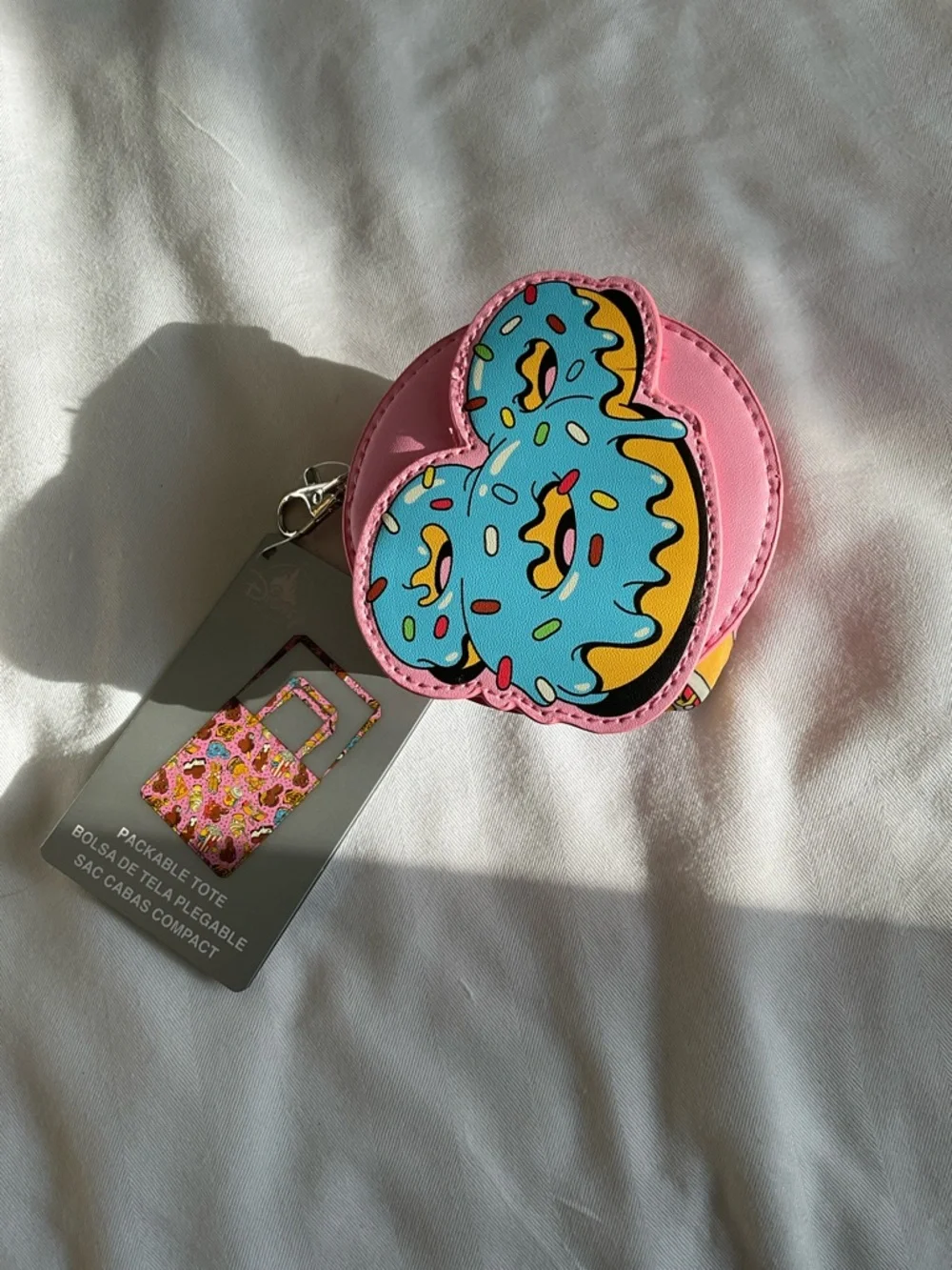 Disney Parks Mickey Eats  Snacks Donut Reusable Packable Tote Bag Clip NWT